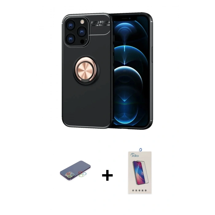 MARSİLYAN™- iPhone 13 Pro Max Kılıf Yankı Form Prime - Siyah Joko 5D Cam + Renkli Kamera Lens Koruma Cam - MI