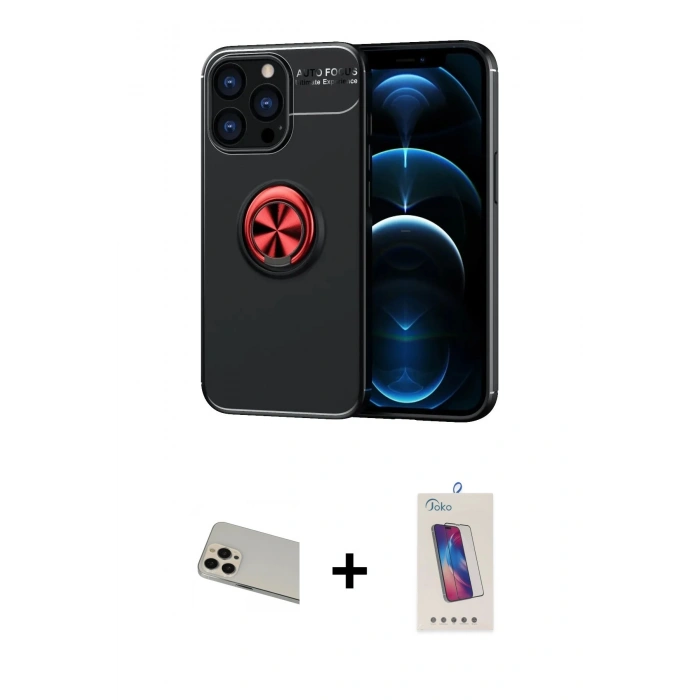 MARSİLYAN™- iPhone 13 Pro Max Kılıf Yankı Form Prime - Siyah Joko 5D Cam + Rose Gold Rainbow Kamera Lens Koruma Cam
