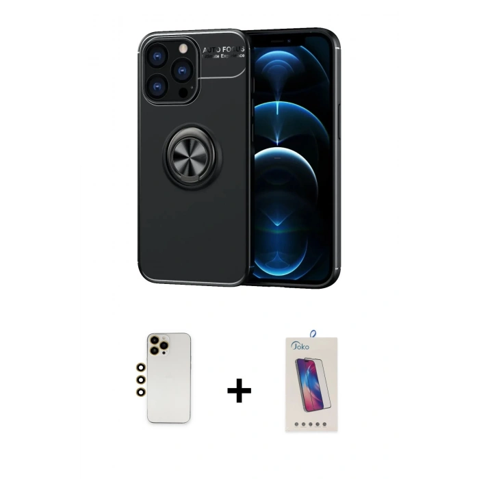 MARSİLYAN™- iPhone 13 Pro Max Kılıf Yankı Form Prime - Siyah Joko 5D Cam + Shine Kamera Lens - GD