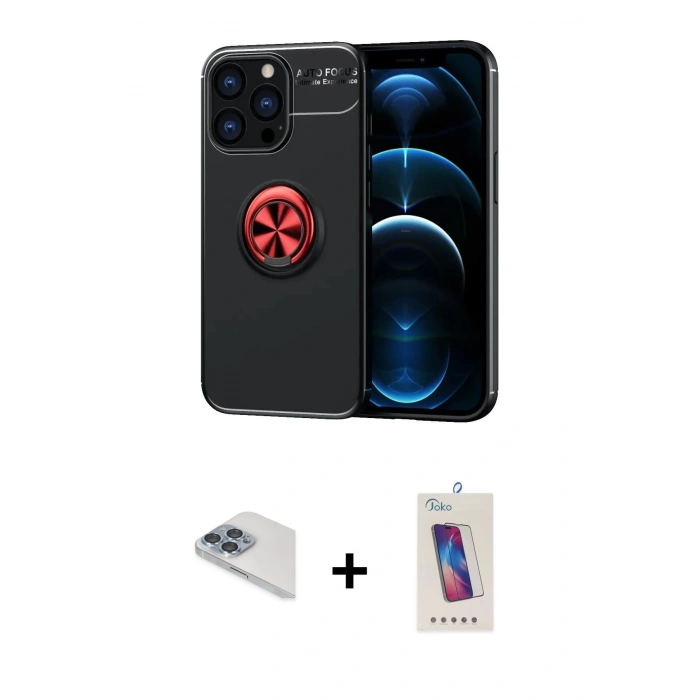 MARSİLYAN™- iPhone 13 Pro Max Kılıf Yankı Form Prime - Siyah Joko 5D Cam + Pers Alüminyum Kamera Lens - SABE