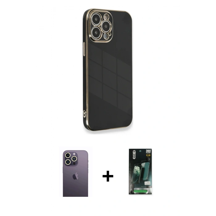 MARSİLYAN™- iPhone 13 Pro Max Kılıf Yankı Serisi - Şeffaf 360 Full Body Arka Koruyucu + Neon Fosforlu Kamera Lens - BZ