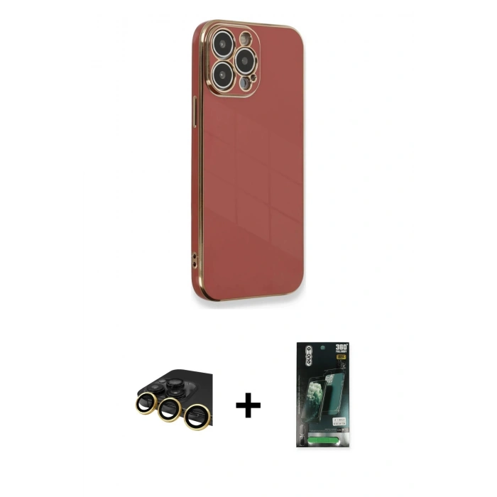 MARSİLYAN™- iPhone 13 Pro Max Kılıf Yankı Serisi - Şeffaf 360 Full Body Arka Koruyucu + Raze Metal Kamera Lens - GD