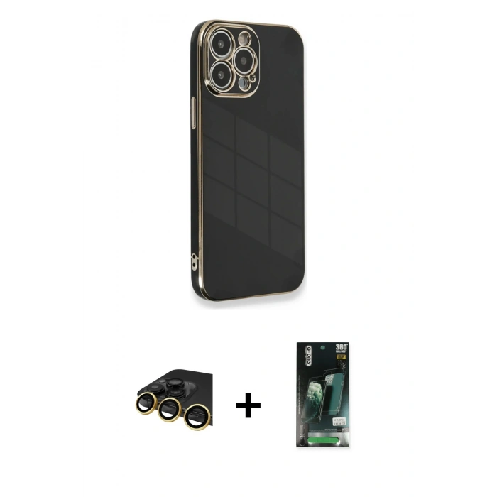 MARSİLYAN™- iPhone 13 Pro Max Kılıf Yankı Serisi - Şeffaf 360 Full Body Arka Koruyucu + Raze Metal Kamera Lens - GD