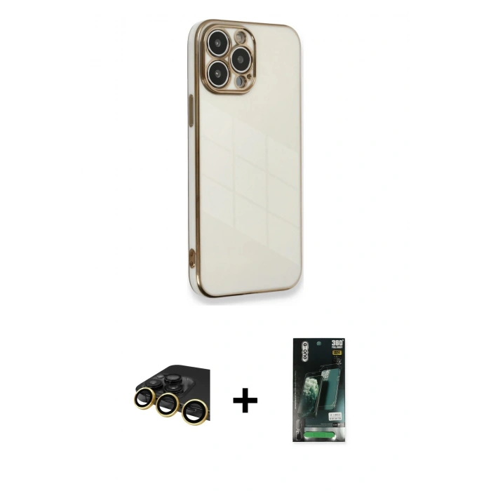 MARSİLYAN™- iPhone 13 Pro Max Kılıf Yankı Serisi - Şeffaf 360 Full Body Arka Koruyucu + Raze Metal Kamera Lens - GD