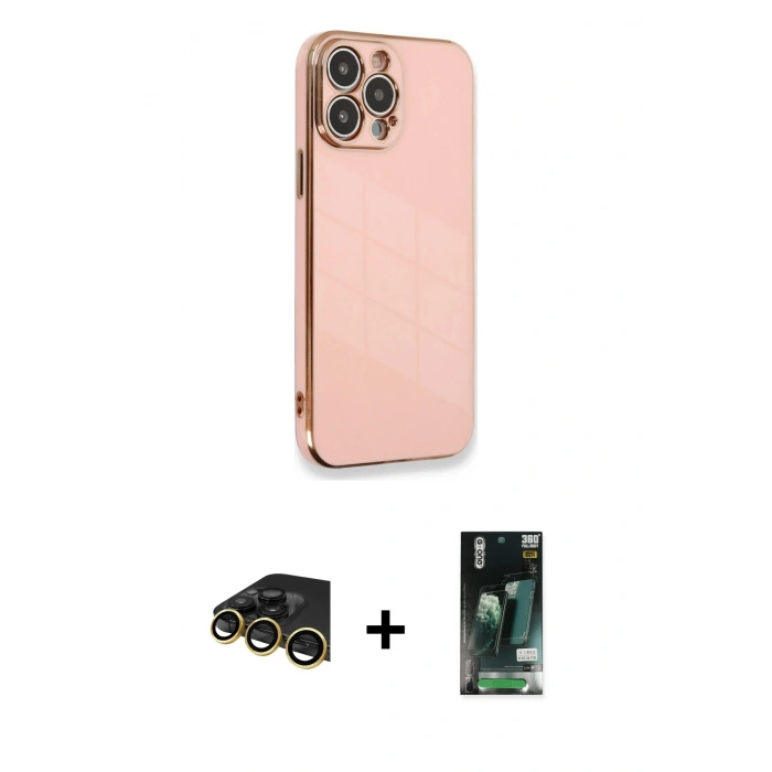 MARSİLYAN™- iPhone 13 Pro Max Kılıf Yankı Serisi - Şeffaf 360 Full Body Arka Koruyucu + Raze Metal Kamera Lens - GD