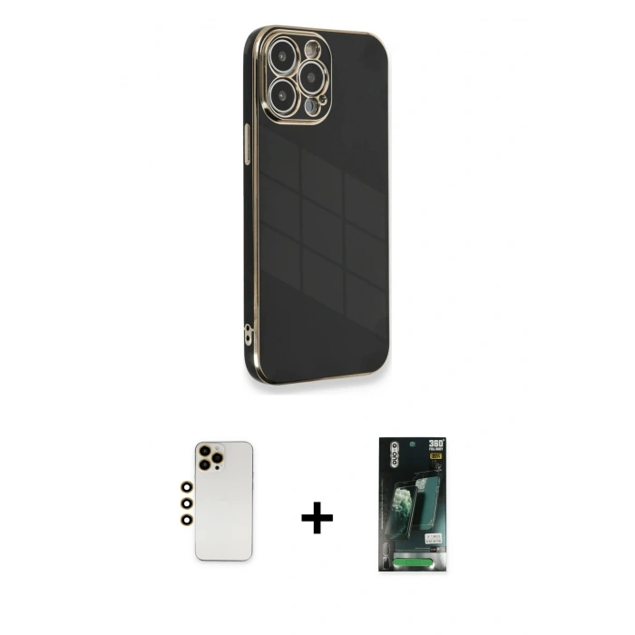 MARSİLYAN™- iPhone 13 Pro Max Kılıf Yankı Serisi - Şeffaf 360 Full Body Arka Koruyucu + Shine Kamera Lens - GD