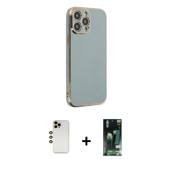 MARSİLYAN™- iPhone 13 Pro Max Kılıf Yankı Serisi - Şeffaf 360 Full Body Arka Koruyucu + Shine Kamera Lens - GD