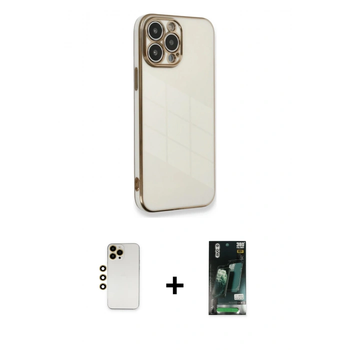 MARSİLYAN™- iPhone 13 Pro Max Kılıf Yankı Serisi - Şeffaf 360 Full Body Arka Koruyucu + Shine Kamera Lens - GD