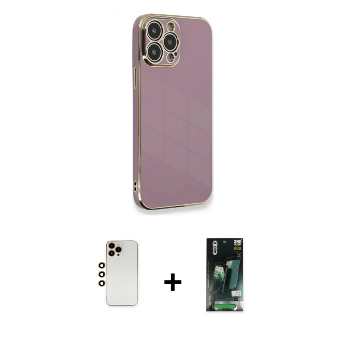 MARSİLYAN™- iPhone 13 Pro Max Kılıf Yankı Serisi - Şeffaf 360 Full Body Arka Koruyucu + Shine Kamera Lens - GD
