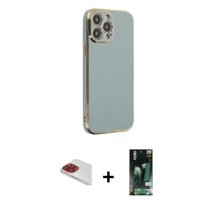MARSİLYAN™- iPhone 13 Pro Max Kılıf Yankı Serisi - Şeffaf 360 Full Body Arka Koruyucu + Pers Alüminyum Kamera Lens - KI