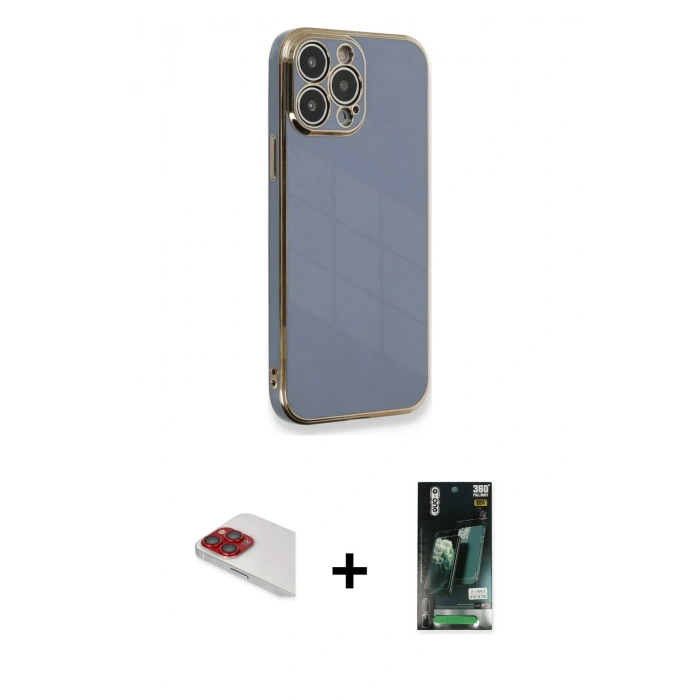 MARSİLYAN™- iPhone 13 Pro Max Kılıf Yankı Serisi - Şeffaf 360 Full Body Arka Koruyucu + Pers Alüminyum Kamera Lens - KI