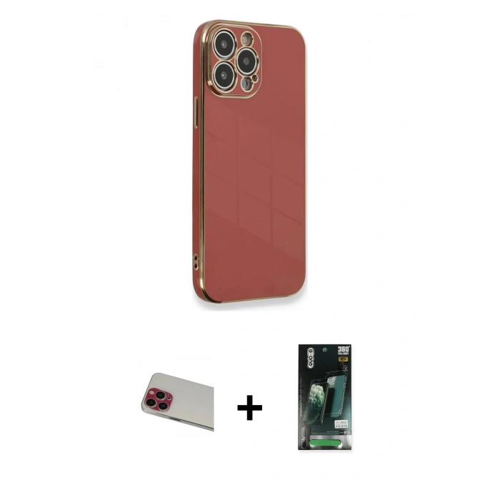 MARSİLYAN™- iPhone 13 Pro Max Kılıf Yankı Serisi - Şeffaf 360 Full Body Arka Koruyucu + Rainbow Kamera Lens Koruma Cam - KI