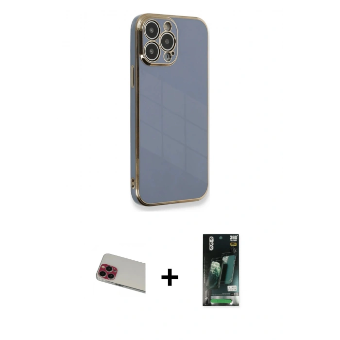 MARSİLYAN™- iPhone 13 Pro Max Kılıf Yankı Serisi - Şeffaf 360 Full Body Arka Koruyucu + Rainbow Kamera Lens Koruma Cam - KI