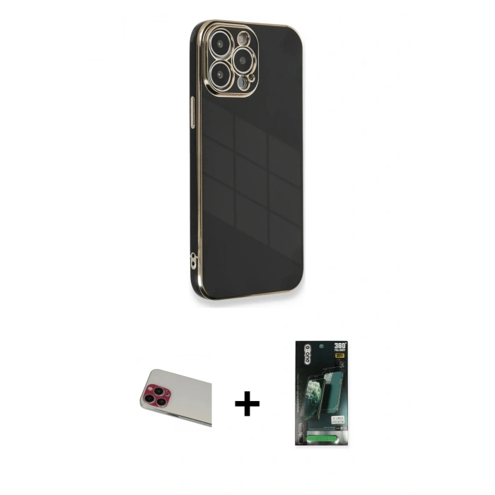 MARSİLYAN™- iPhone 13 Pro Max Kılıf Yankı Serisi - Şeffaf 360 Full Body Arka Koruyucu + Rainbow Kamera Lens Koruma Cam - KI