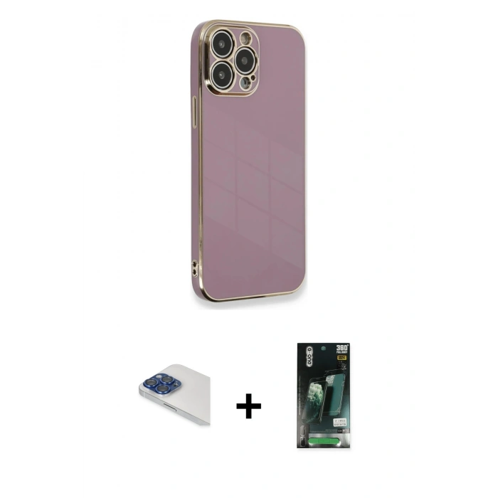 MARSİLYAN™- iPhone 13 Pro Max Kılıf Yankı Serisi - Şeffaf 360 Full Body Arka Koruyucu + Pers Alüminyum Kamera Lens - LT