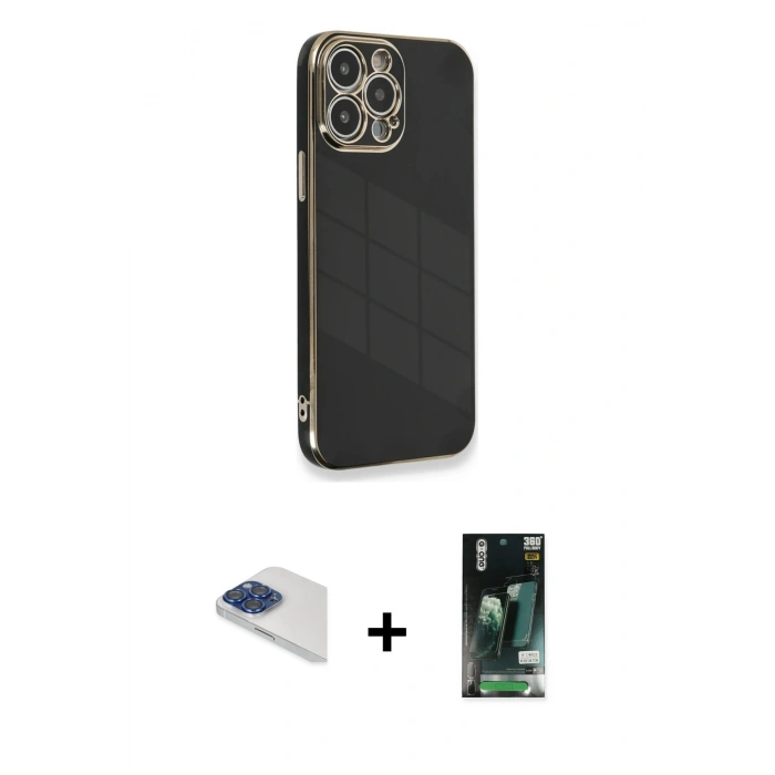 MARSİLYAN™- iPhone 13 Pro Max Kılıf Yankı Serisi - Şeffaf 360 Full Body Arka Koruyucu + Pers Alüminyum Kamera Lens - LT