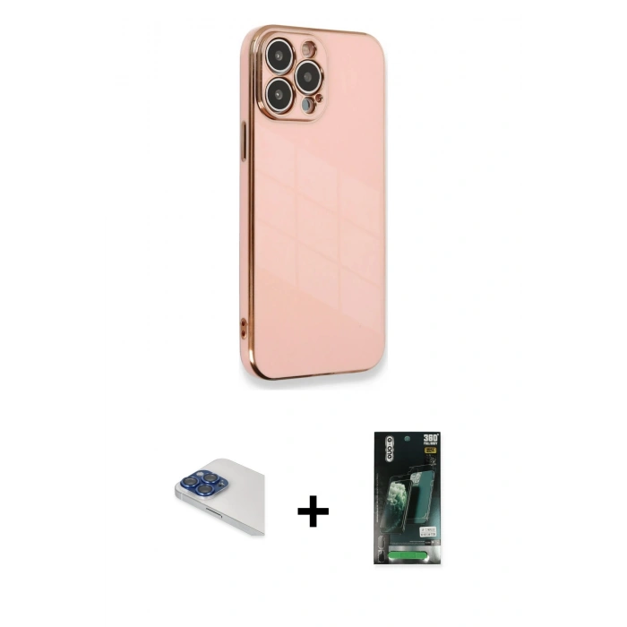 MARSİLYAN™- iPhone 13 Pro Max Kılıf Yankı Serisi - Şeffaf 360 Full Body Arka Koruyucu + Pers Alüminyum Kamera Lens - LT