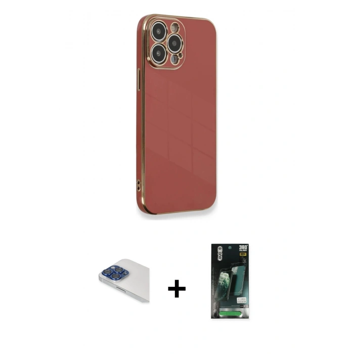 MARSİLYAN™- iPhone 13 Pro Max Kılıf Yankı Serisi - Şeffaf 360 Full Body Arka Koruyucu + Pers Alüminyum Kamera Lens - LT