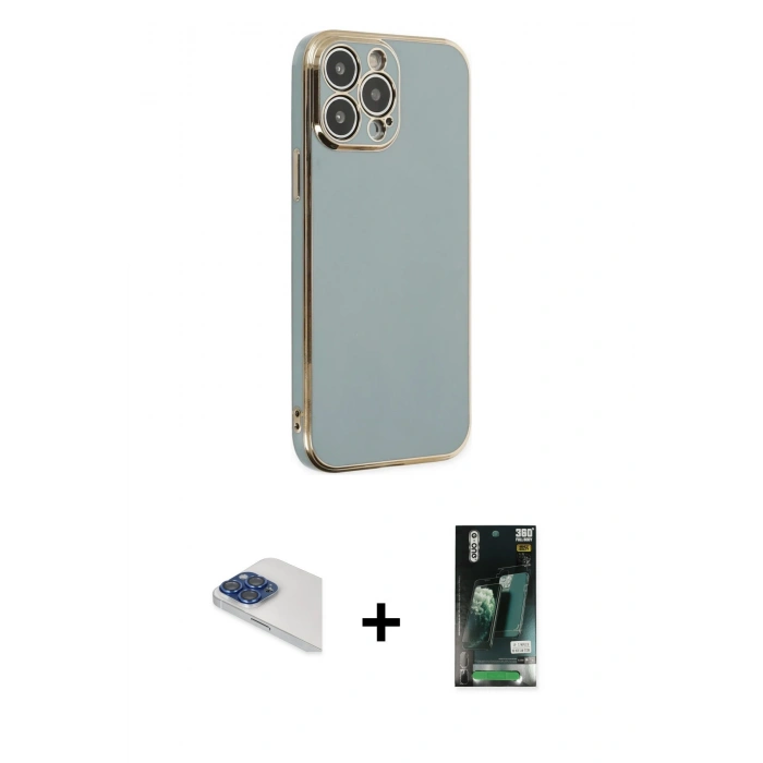 MARSİLYAN™- iPhone 13 Pro Max Kılıf Yankı Serisi - Şeffaf 360 Full Body Arka Koruyucu + Pers Alüminyum Kamera Lens - LT
