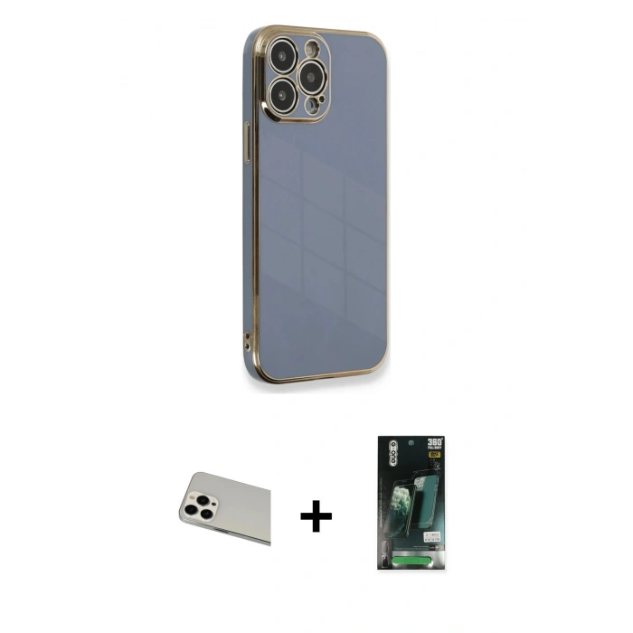 MARSİLYAN™- iPhone 13 Pro Max Kılıf Yankı Serisi - Şeffaf 360 Full Body Arka Koruyucu + Rainbow Kamera Lens Koruma Cam - BZ