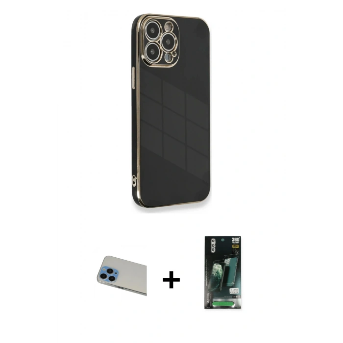 MARSİLYAN™- iPhone 13 Pro Max Kılıf Yankı Serisi - Şeffaf 360 Full Body Arka Koruyucu + Rainbow Kamera Lens Koruma Cam - MI