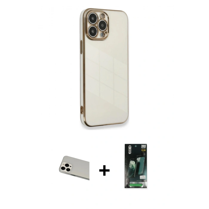 MARSİLYAN™- iPhone 13 Pro Max Kılıf Yankı Serisi - Şeffaf 360 Full Body Arka Koruyucu + Rainbow Kamera Lens Koruma Cam - BZ