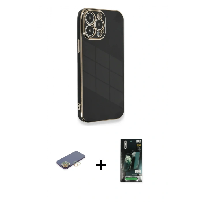 MARSİLYAN™- iPhone 13 Pro Max Kılıf Yankı Serisi - Şeffaf 360 Full Body Arka Koruyucu + Sarı Renkli Kamera Lens Koruma Cam