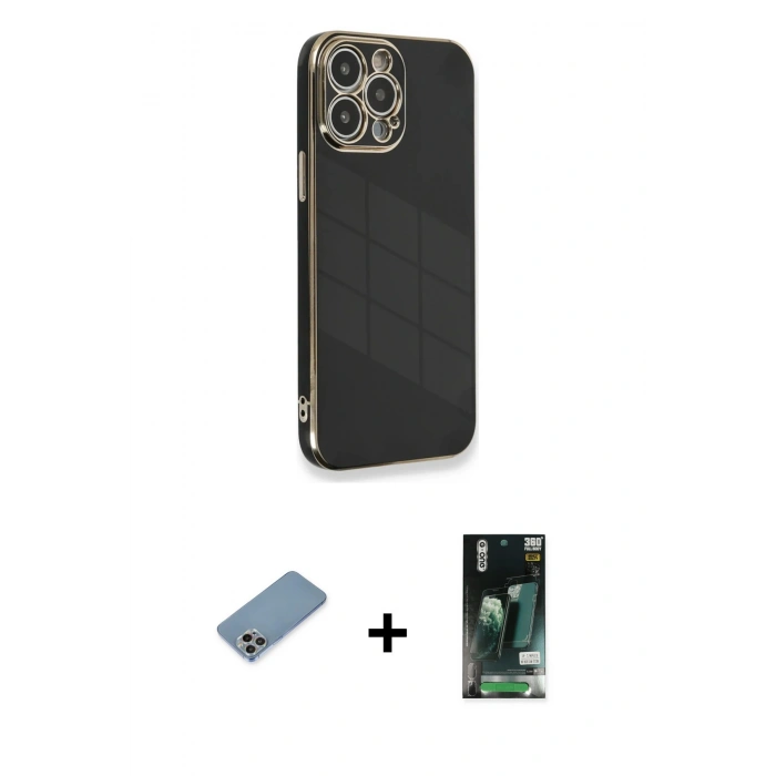 MARSİLYAN™- iPhone 13 Pro Max Kılıf Yankı Serisi - Şeffaf 360 Full Body Arka Koruyucu + Shine Kamera Lens Koruma Cam - GI