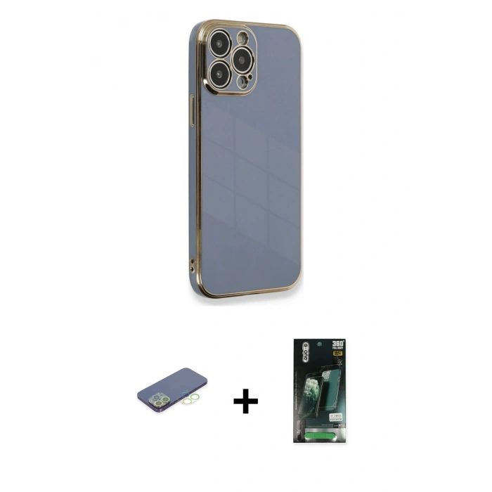 MARSİLYAN™- iPhone 13 Pro Max Kılıf Yankı Serisi - Şeffaf 360 Full Body Arka Koruyucu + Renkli Kamera Lens Koruma Cam - YL
