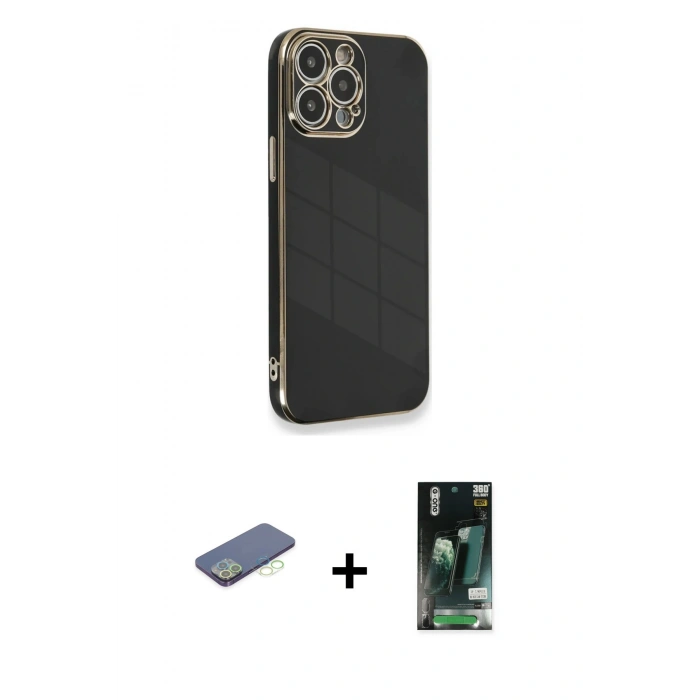 MARSİLYAN™- iPhone 13 Pro Max Kılıf Yankı Serisi - Şeffaf 360 Full Body Arka Koruyucu + Renkli Kamera Lens Koruma Cam - YL
