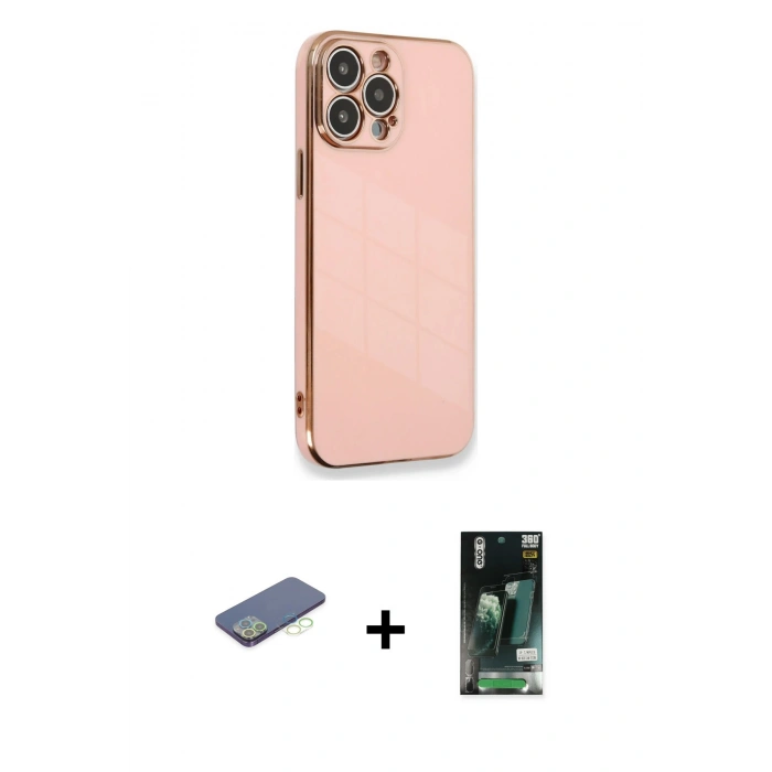MARSİLYAN™- iPhone 13 Pro Max Kılıf Yankı Serisi - Şeffaf 360 Full Body Arka Koruyucu + Renkli Kamera Lens Koruma Cam - YL