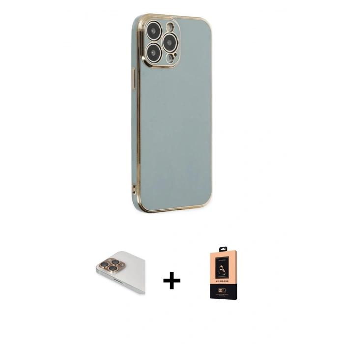 MARSİLYAN™- iPhone 13 Pro Max Kılıf Yankı Serisi - Şeffaf Maxco Cam Ekran Koruyucu + Pers Alüminyum Kamera Lens - GD
