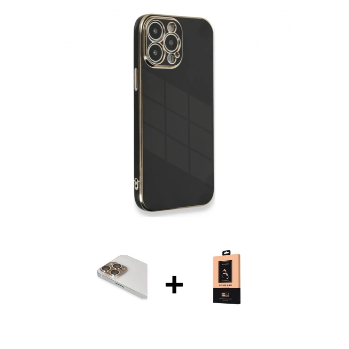 MARSİLYAN™- iPhone 13 Pro Max Kılıf Yankı Serisi - Şeffaf Maxco Cam Ekran Koruyucu + Pers Alüminyum Kamera Lens - GD