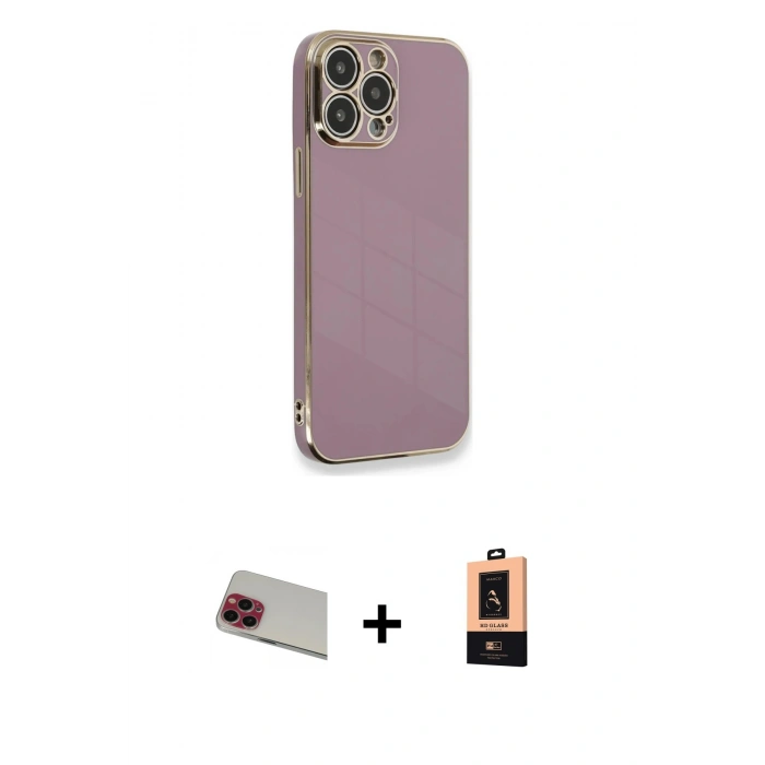 MARSİLYAN™- iPhone 13 Pro Max Kılıf Yankı Serisi - Şeffaf Maxco Cam Ekran Koruyucu + Kırmızı Rainbow Kamera Lens Koruma Cam