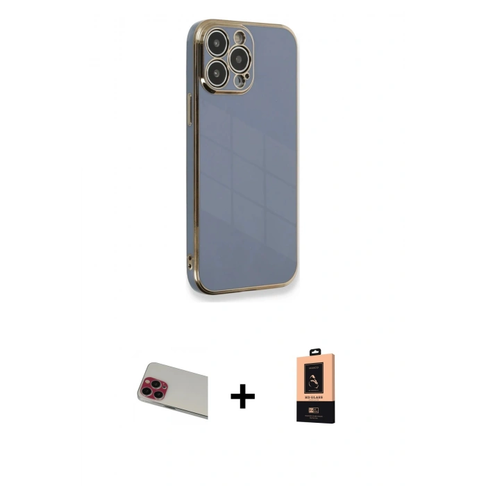 MARSİLYAN™- iPhone 13 Pro Max Kılıf Yankı Serisi - Şeffaf Maxco Cam Ekran Koruyucu + Kırmızı Rainbow Kamera Lens Koruma Cam