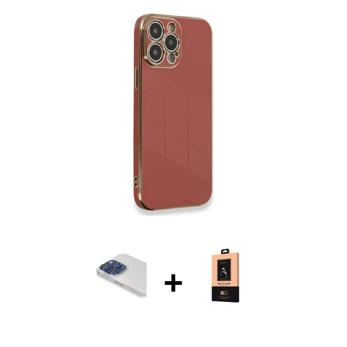 MARSİLYAN™- iPhone 13 Pro Max Kılıf Yankı Serisi - Şeffaf Maxco Cam Ekran Koruyucu + Lacivert Pers Alüminyum Kamera Lens