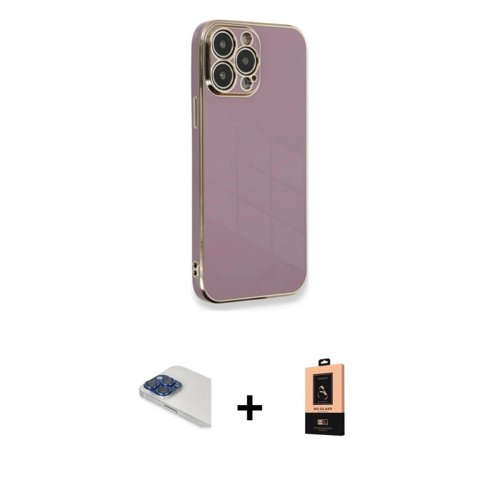 MARSİLYAN™- iPhone 13 Pro Max Kılıf Yankı Serisi - Şeffaf Maxco Cam Ekran Koruyucu + Lacivert Pers Alüminyum Kamera Lens