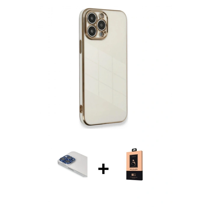 MARSİLYAN™- iPhone 13 Pro Max Kılıf Yankı Serisi - Şeffaf Maxco Cam Ekran Koruyucu + Lacivert Pers Alüminyum Kamera Lens
