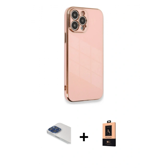 MARSİLYAN™- iPhone 13 Pro Max Kılıf Yankı Serisi - Şeffaf Maxco Cam Ekran Koruyucu + Lacivert Pers Alüminyum Kamera Lens
