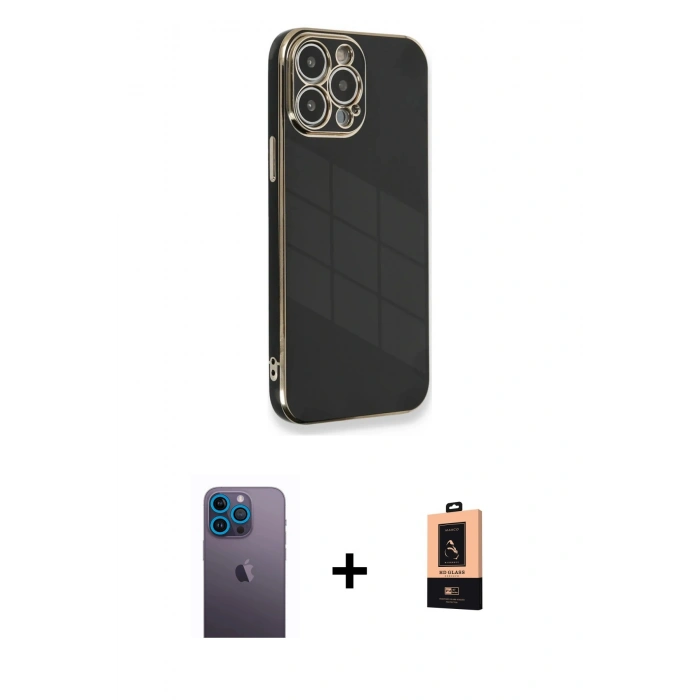 MARSİLYAN™- iPhone 13 Pro Max Kılıf Yankı Serisi - Şeffaf Maxco Cam Ekran Koruyucu + Neon Fosforlu Kamera Lens - MI