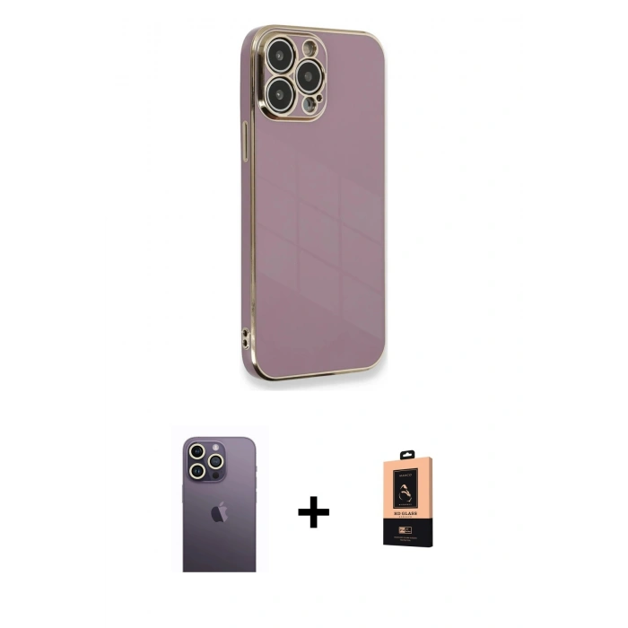 MARSİLYAN™- iPhone 13 Pro Max Kılıf Yankı Serisi - Şeffaf Maxco Cam Ekran Koruyucu + Neon Fosforlu Kamera Lens - BZ