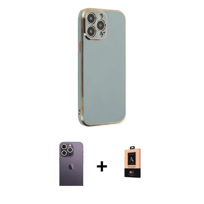MARSİLYAN™- iPhone 13 Pro Max Kılıf Yankı Serisi - Şeffaf Maxco Cam Ekran Koruyucu + Neon Fosforlu Kamera Lens - BZ