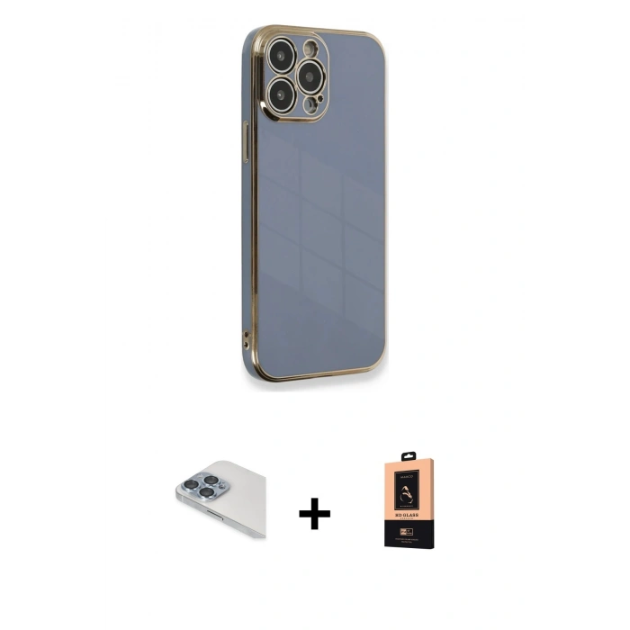 MARSİLYAN™- iPhone 13 Pro Max Kılıf Yankı Serisi - Şeffaf Maxco Cam Ekran Koruyucu + Pers Alüminyum Kamera Lens - SABE
