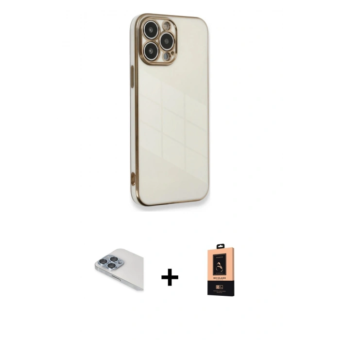 MARSİLYAN™- iPhone 13 Pro Max Kılıf Yankı Serisi - Şeffaf Maxco Cam Ekran Koruyucu + Pers Alüminyum Kamera Lens - SABE
