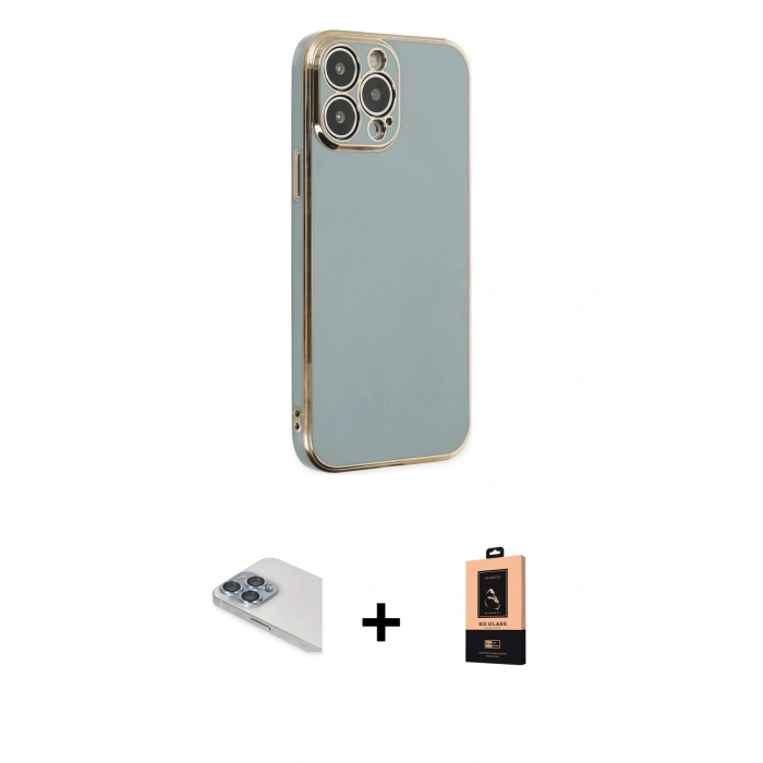 MARSİLYAN™- iPhone 13 Pro Max Kılıf Yankı Serisi - Şeffaf Maxco Cam Ekran Koruyucu + Pers Alüminyum Kamera Lens - SABE