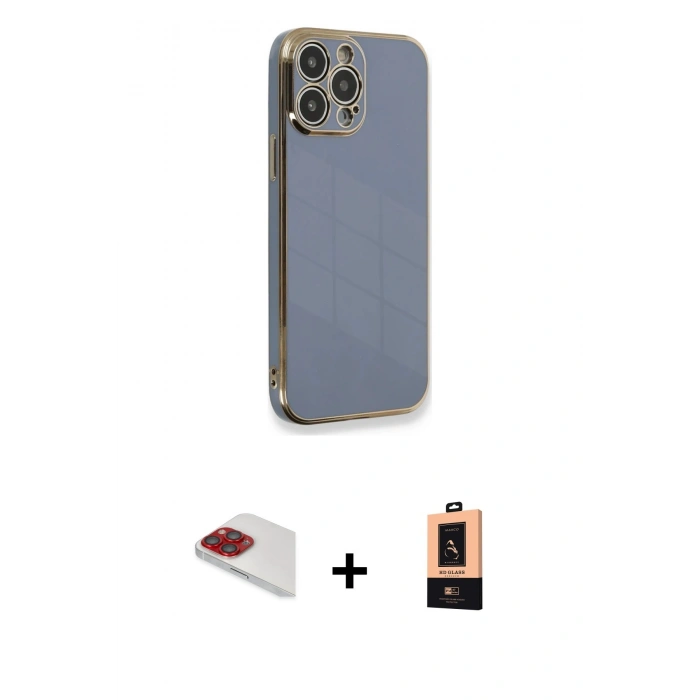 MARSİLYAN™- iPhone 13 Pro Max Kılıf Yankı Serisi - Şeffaf Maxco Cam Ekran Koruyucu + Pers Alüminyum Kamera Lens - KI