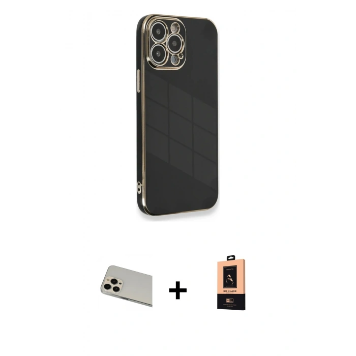 MARSİLYAN™- iPhone 13 Pro Max Kılıf Yankı Serisi - Şeffaf Maxco Cam Ekran Koruyucu + Rainbow Kamera Lens Koruma Cam - REGD