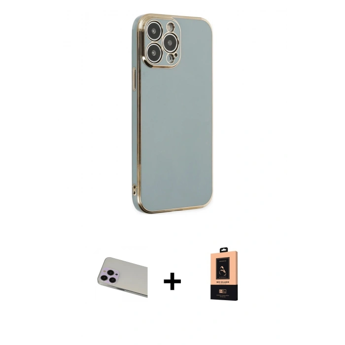 MARSİLYAN™- iPhone 13 Pro Max Kılıf Yankı Serisi - Şeffaf Maxco Cam Ekran Koruyucu + Rainbow Kamera Lens Koruma Cam - MR