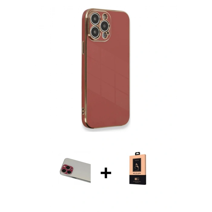 MARSİLYAN™- iPhone 13 Pro Max Kılıf Yankı Serisi - Şeffaf Maxco Cam Ekran Koruyucu + Rainbow Kamera Lens Koruma Cam - KI