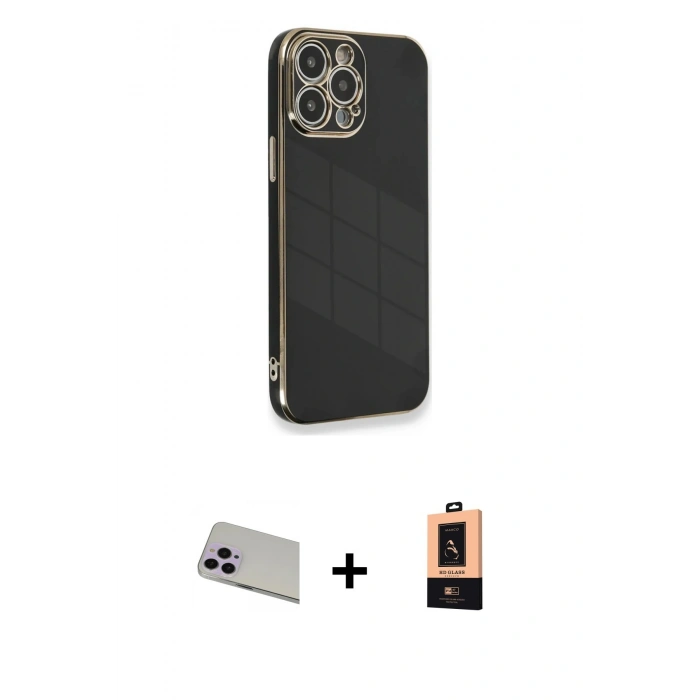 MARSİLYAN™- iPhone 13 Pro Max Kılıf Yankı Serisi - Şeffaf Maxco Cam Ekran Koruyucu + Rainbow Kamera Lens Koruma Cam - MR